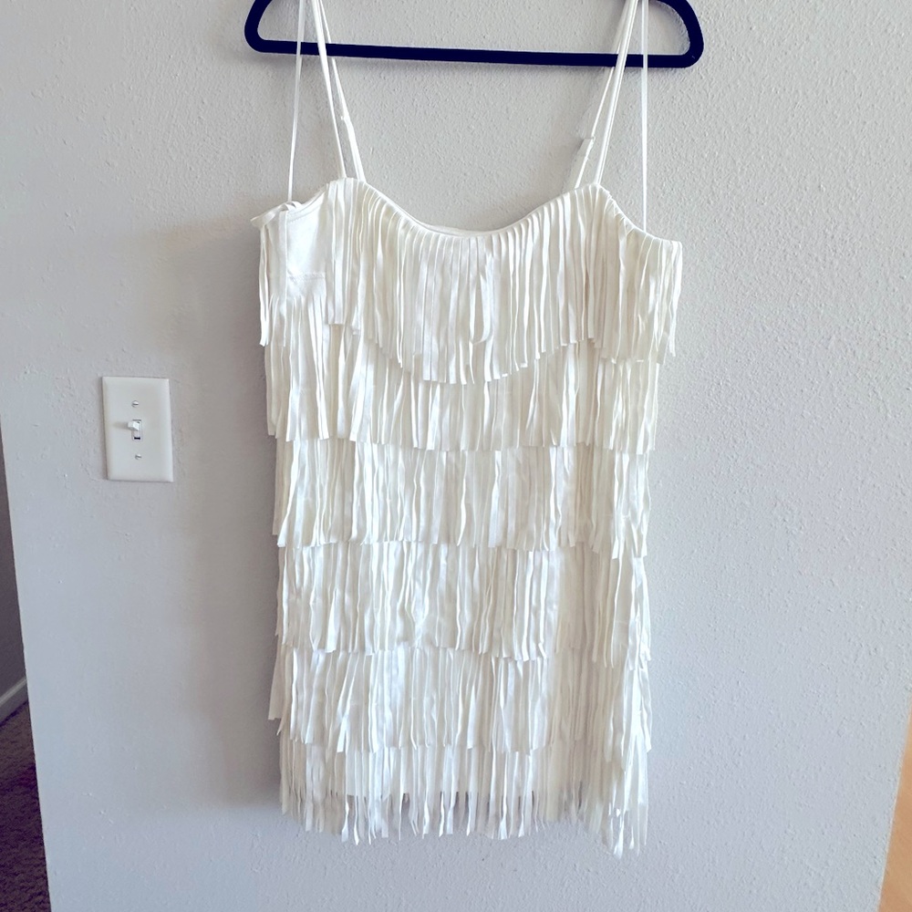 A1- 423 Miami NWT white tassel mini dress western size large - Picture 2 of 12